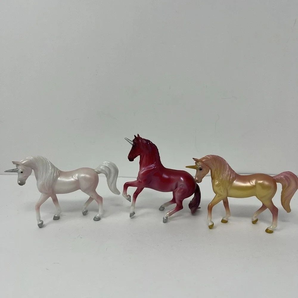 Breyer Reeves Unicorn Horse Crazy Surprise Red Gold White Girl Rider Figure set